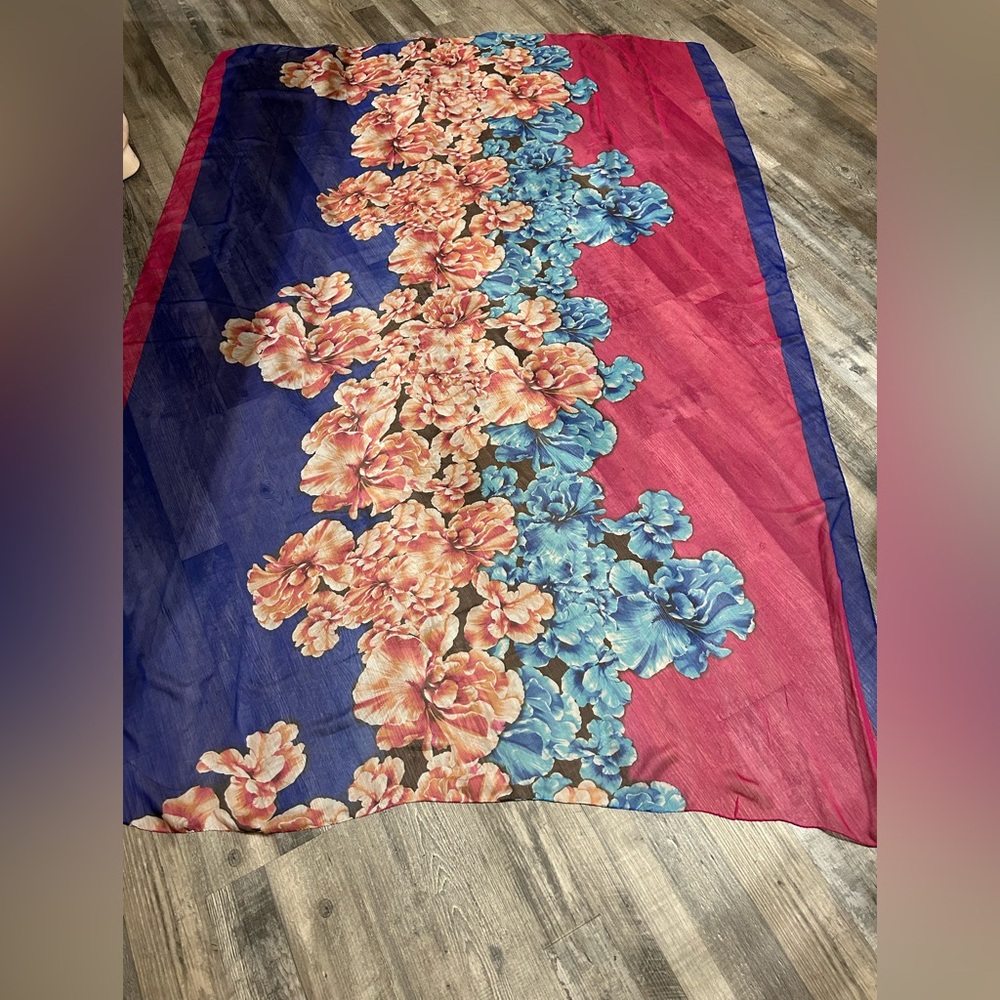 COPY - Floral Patterned Scarf in Red and Blue. (Feels like Silk)